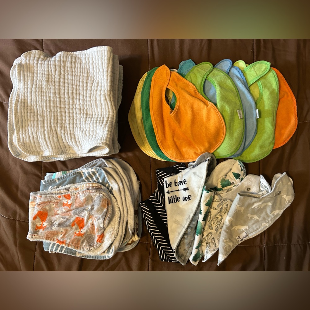 40 pieces burp cloths and bibs